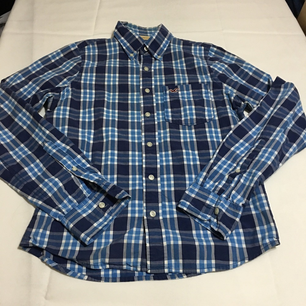 Lot of 2 Hollister Long Sleeve Button Down Shirts Mens Medium Blue Plaid Y2K - Picture 2 of 11